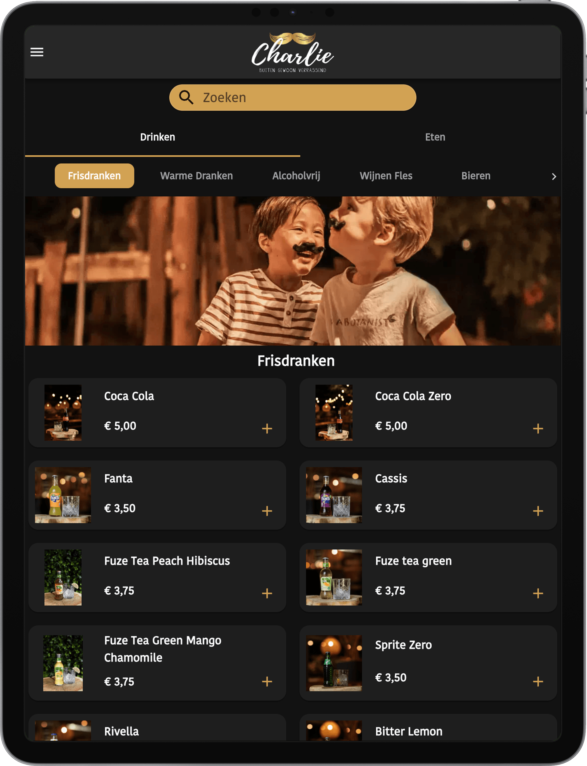 Tablet menu card for golf club restaurant - digital ordering at table