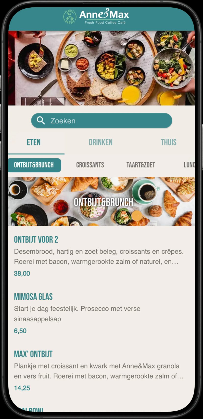 Jamezz QR ordering at Anne&Max - Contactless smartphone menu ordering via QR code scan