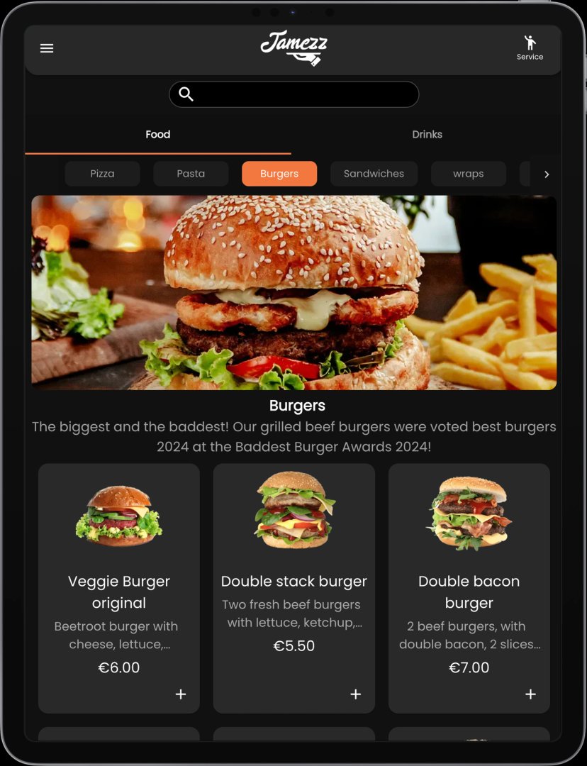 Jamezz tablet bestelsysteem - Professional mockup van digitale menukaart voor horeca bediening