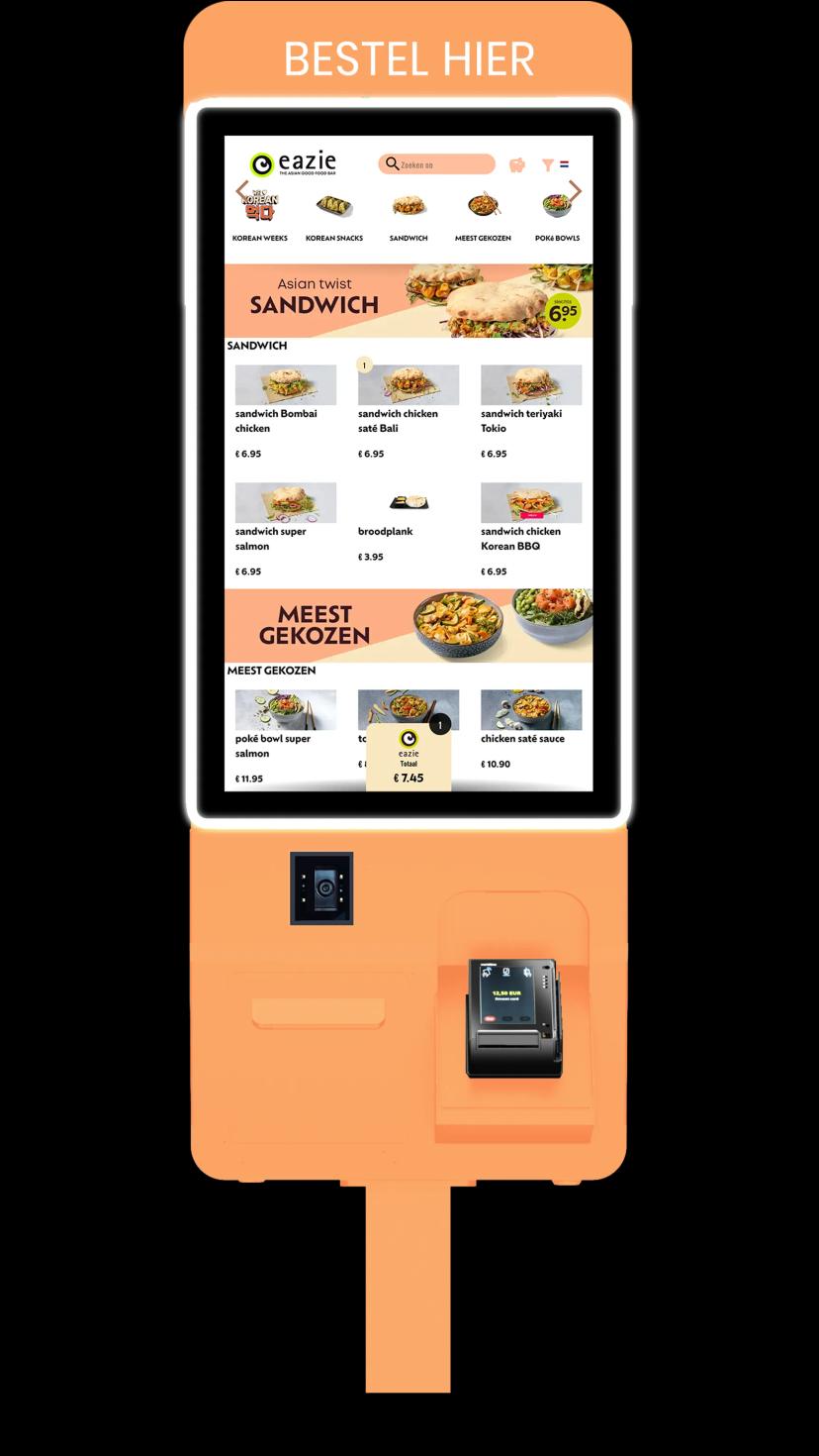 Jamezz kiosk in orange - Self-service terminal for restaurants with contactless ordering