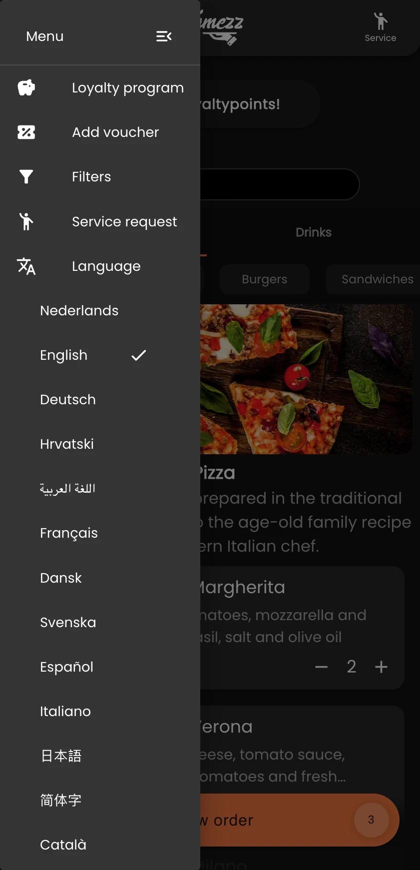 Jamezz multilingual tablet menu - Language choice in tablet ordering for international guests