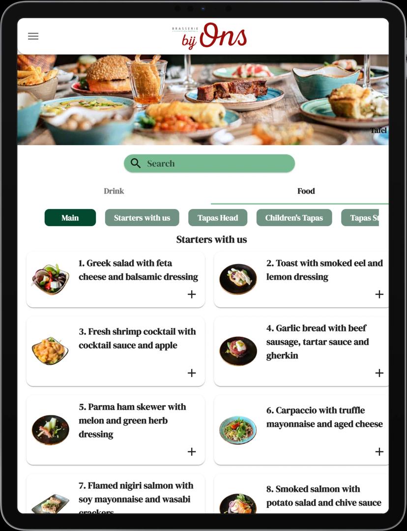 Jamezz tablet ordering at Brasserie bij Ons - Menu overview on tablet for efficient service