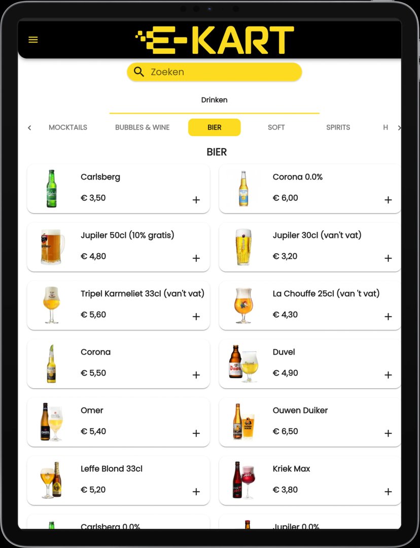 Jamezz tablet bestellen bij E-Kart - Menu-overzicht op tablet voor kartbaan horeca