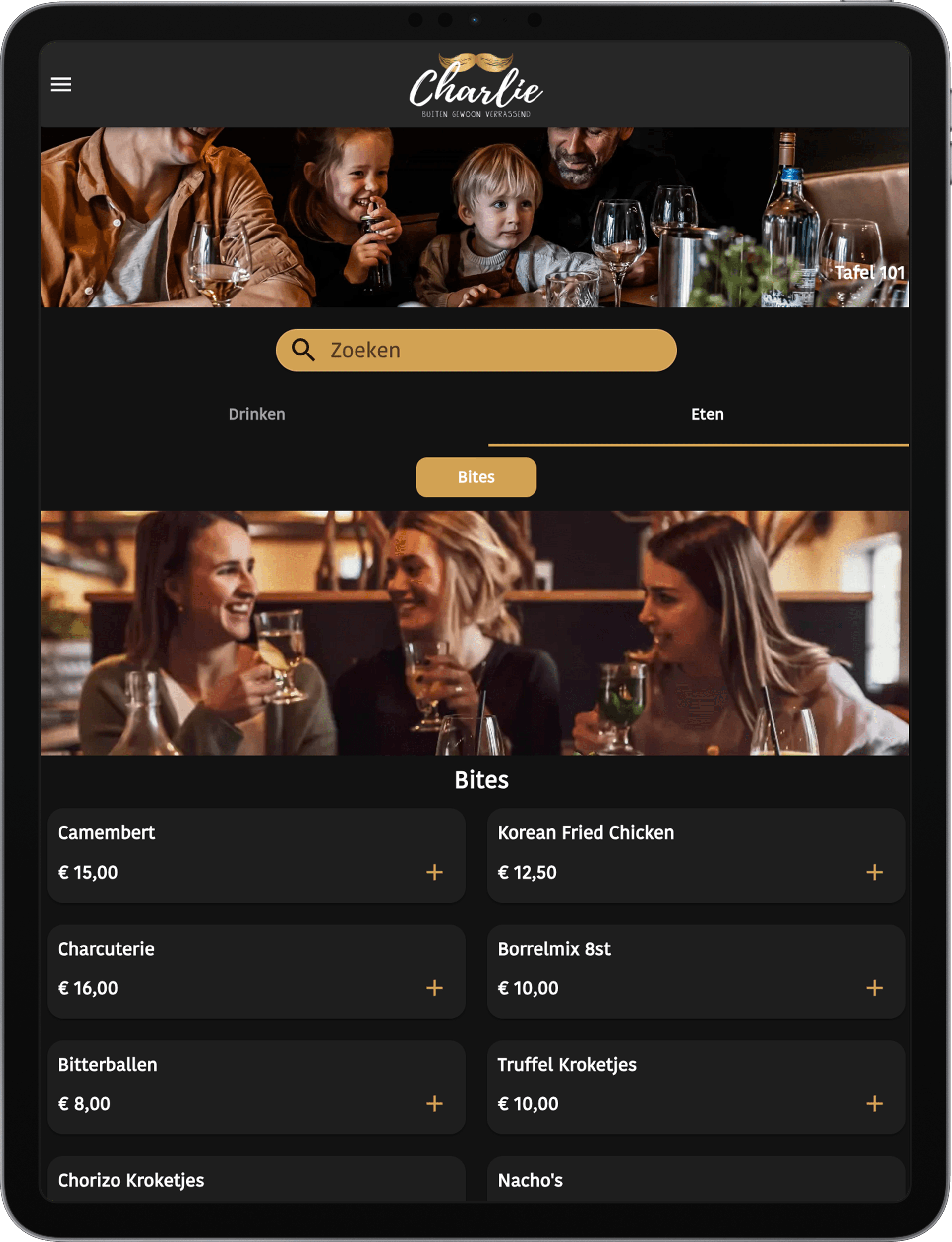 Tablet-Bestellung in Aktion bei Charlie Restaurant — Gäste bestellen selbstständig via Tablet am Tisch